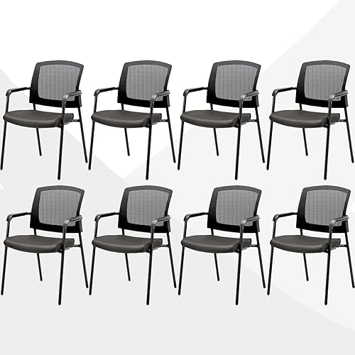 Miniatura 14 de CLATINA Silla clásica de recepción para invitados con respaldo de malla y reposabrazos, silla apilable ergonómica con cojín de asiento grueso