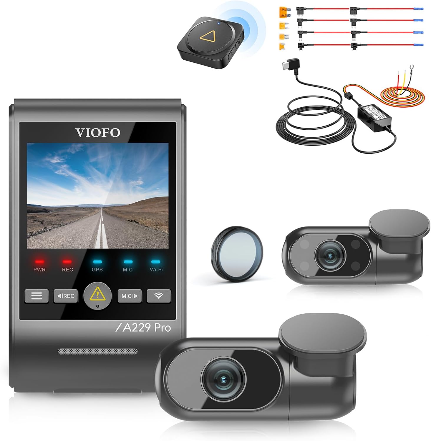 【Bundle: VIOFO A229 Pro 3CH + Remote Control + HK4 Hardwire Kit with 8pcs Fuse Tap】 3 Channel 4K HDR Dash Cam, Dual STARVIS 2 Sensors, 4K+2K+1080P Front Inside and Rear Car Camera