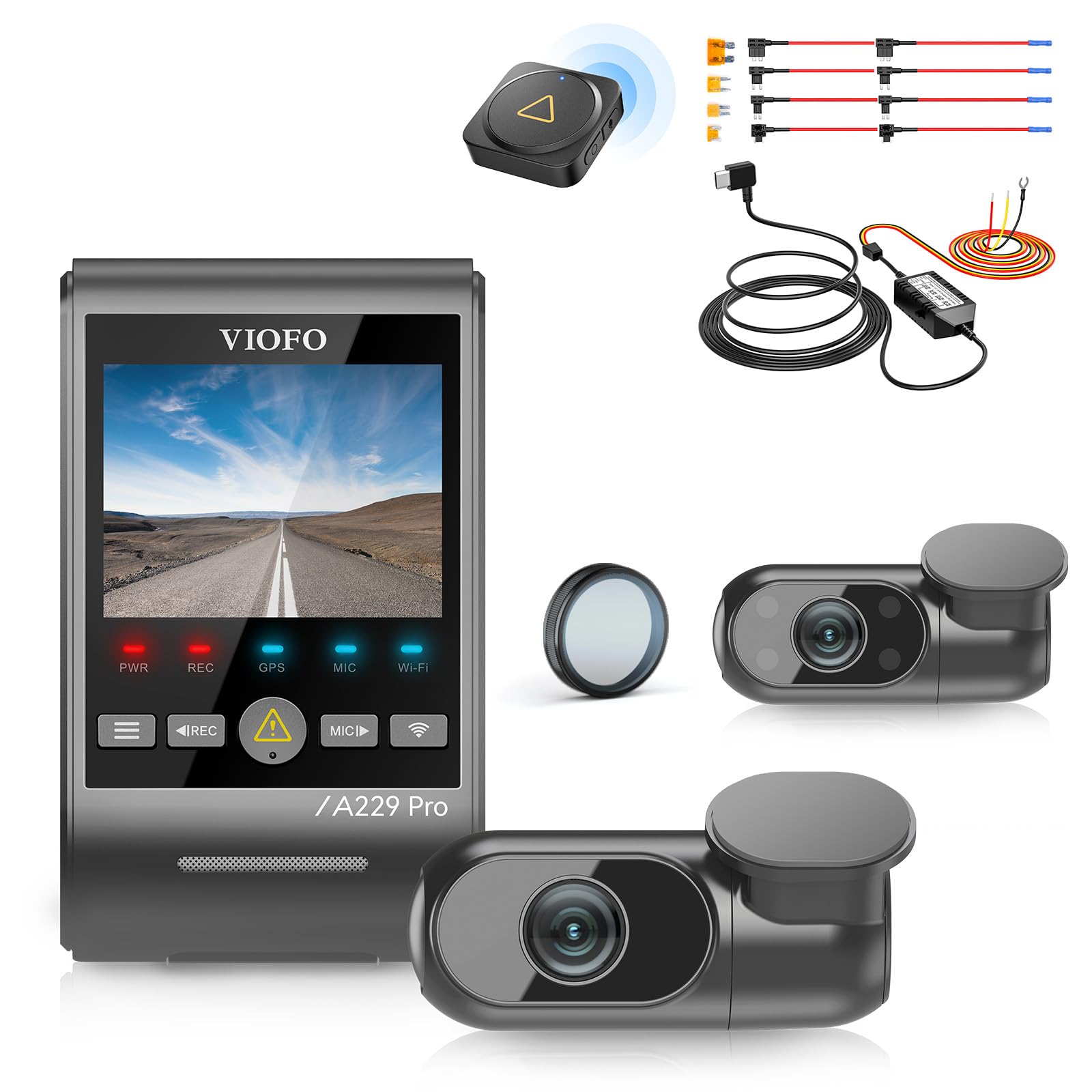 Bundle VIOFO A229 Pro 3CH Remote Control HK4 Hardwire Kit with 8pcs Fuse Tap 3 Channel 4K HDR