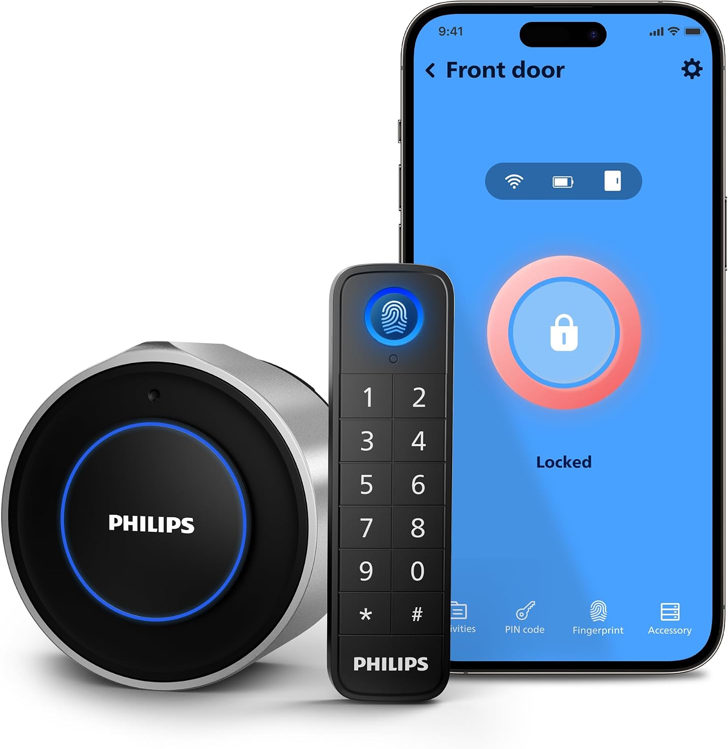 PHILIPS - Amazon Seller Philips 3000 Series WiFi Smart Lock, Fingerprint Door Lock Smart Retrofit Deadbolt, Keyless Entry Door Lock, APP Remote Control, Auto-Locking, Status Alert, Easy Installation,Silver sold by PHILIPS - Amazon Seller