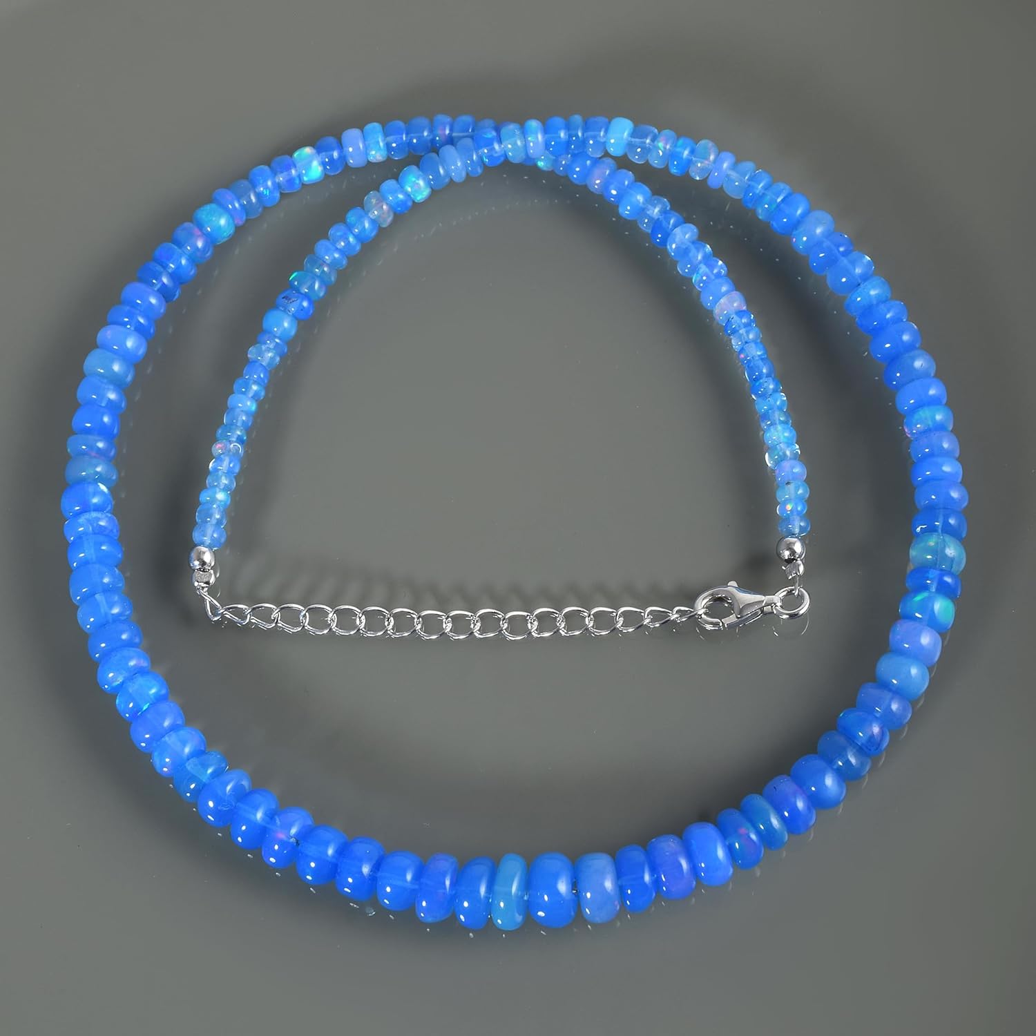 Ethiopian Opal Necklace 18 Inch, Natural Faceted Rondelle Opal Beads 3–4.5mm, 925 Sterling Silver Chain, Energy Healing Crystal Choker, Birthday Gift for Her