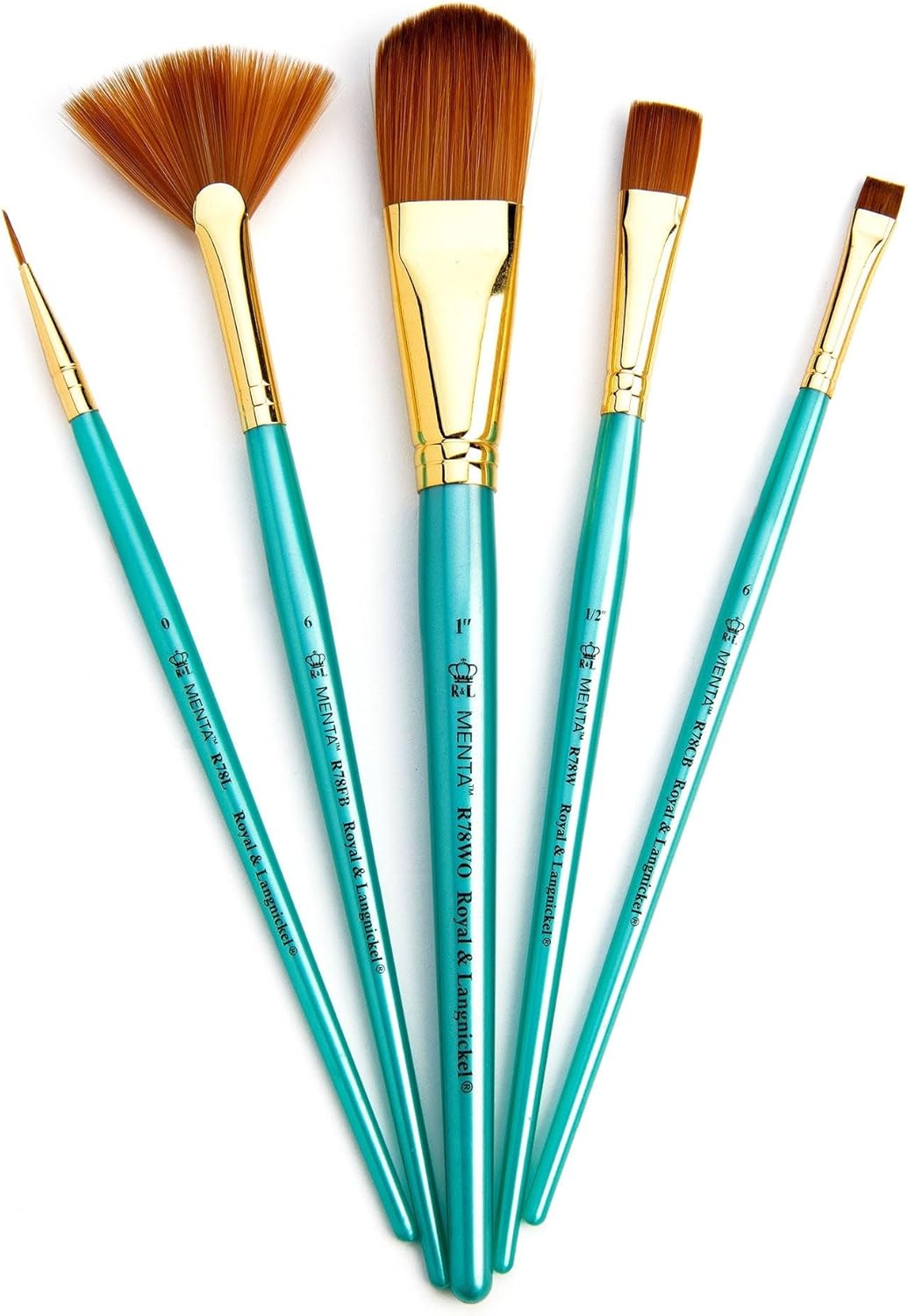 Royal & Langnickel Menta, 5pc Oval Wash Variety Brush Set, Includes - Oval Wash, Wash, Liner, Chisel & Fan Brushes