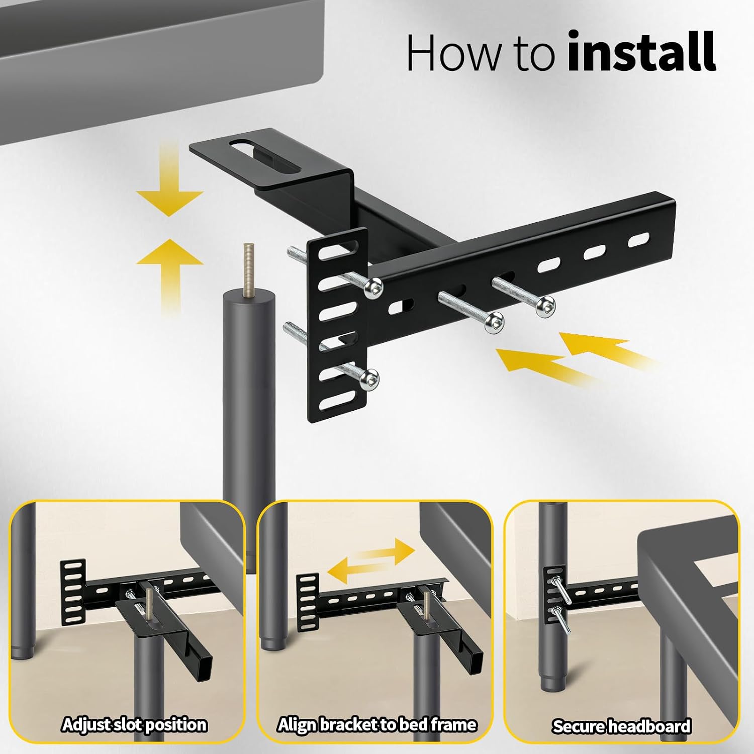 Long Headboard Bracket Adjustable Bed Base Bed Extra Thick Steel Universal Kit Heavy Duty No Noise No Wobble Easy Install Black Compatible