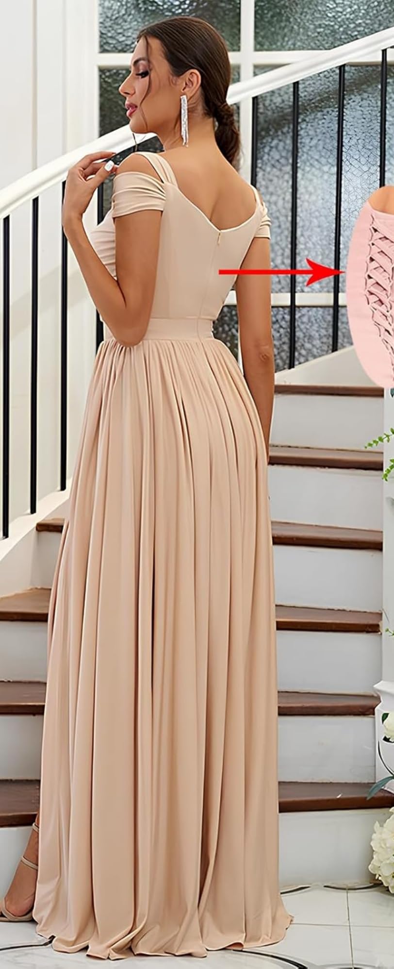 Damen Chiffon Brautjungfernkleider Lang,Schulterfrei Elegante Abendkleider Lang A-Linie Kleider für Hochzeitsgäste