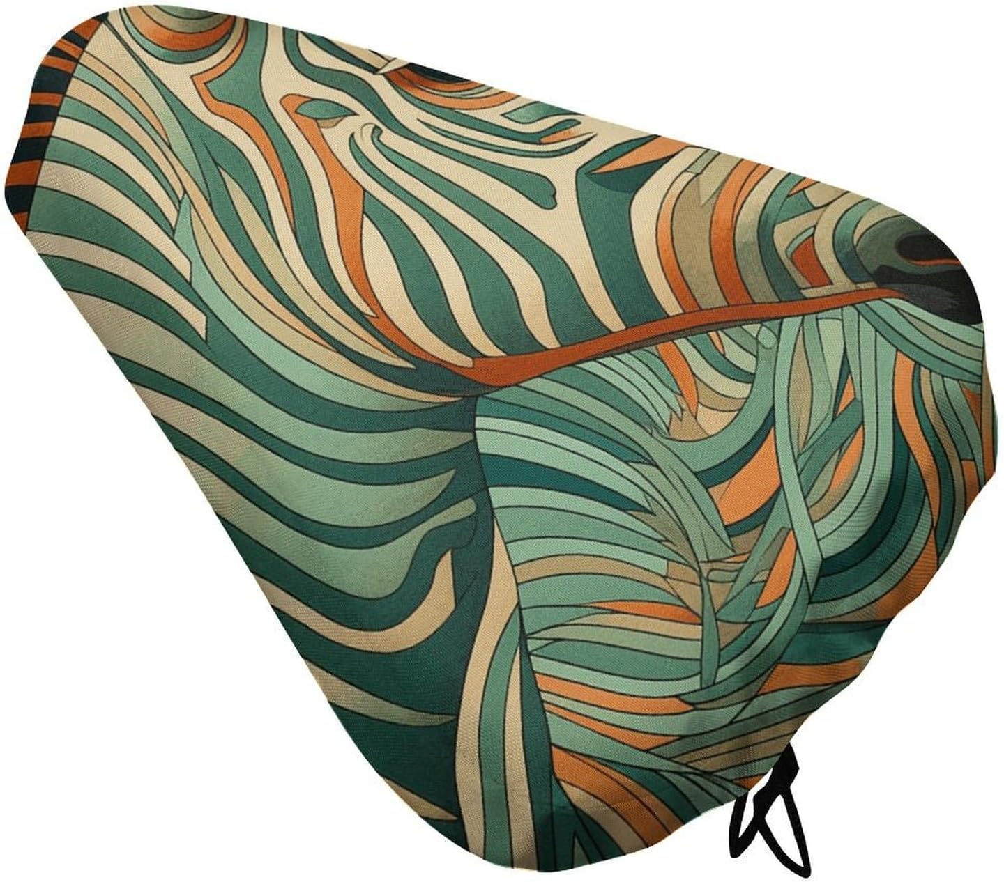 Green Decorative Pattern Bike Seat Cushion Waterproof Road Bike Seat Cover for Women Men Comfort Bicycle Seat Rain Cover with Drawstring Padded Mountain Bikes Saddle Fit for Exercise Stationary Bikes