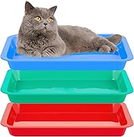 Vista 7 de Tessco for you Caja de arena abierta para gatitos, 3 piezas, bandeja de plástico impermeable para gatos, conejillos de indias, mascotas, fácil