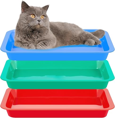 Tessco Caja de arena abierta para gatitos, 3 unidades, bandeja de arena de plástico impermeable, bandeja de viaje para gatos, gatitos, conejillos de