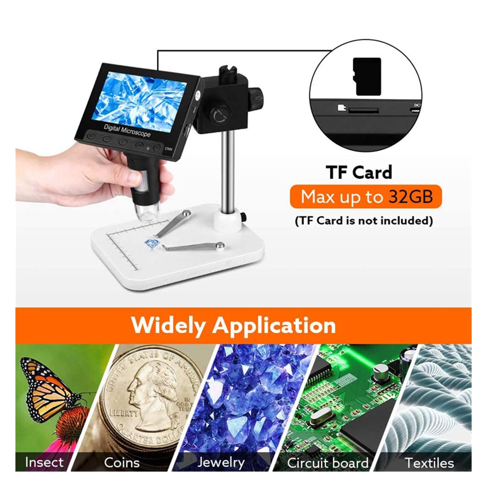 Microscopio, Pantalla LCD De 4,3 ", Scopio Electrónico Digital USB, Registro Endoscopio, 1000X, 2 Megapíxeles con Soporte 8 LED For Soldadura Reparación(Aluminum Bracket)
