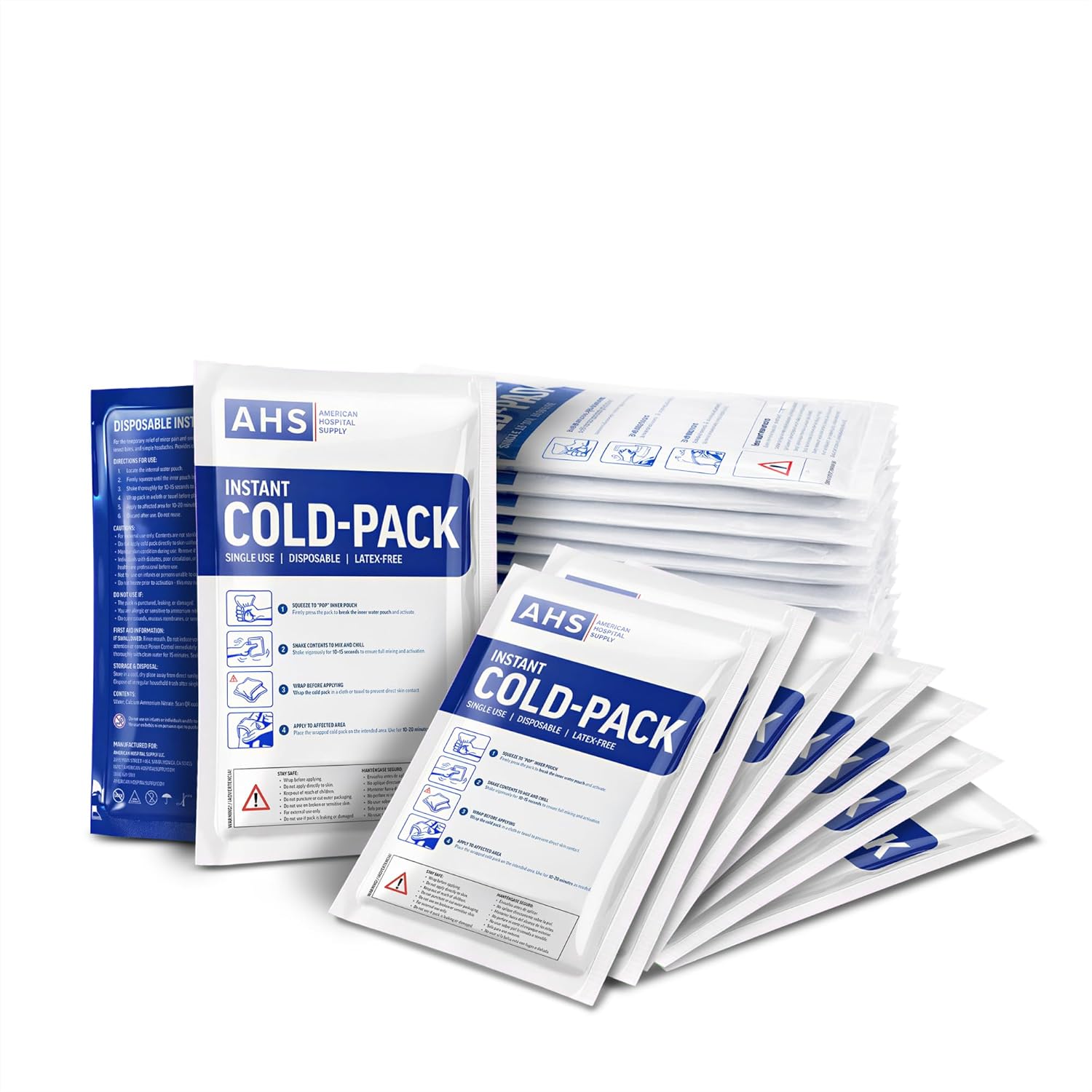 Disposable Instant Cold Packs – Break to Activate Ice Packs for Injuries, Pain Relief & Swelling, No Freezer Needed, First Aid & Sports Use, 6" x 9" Case of 24 - American Hospital Supply
