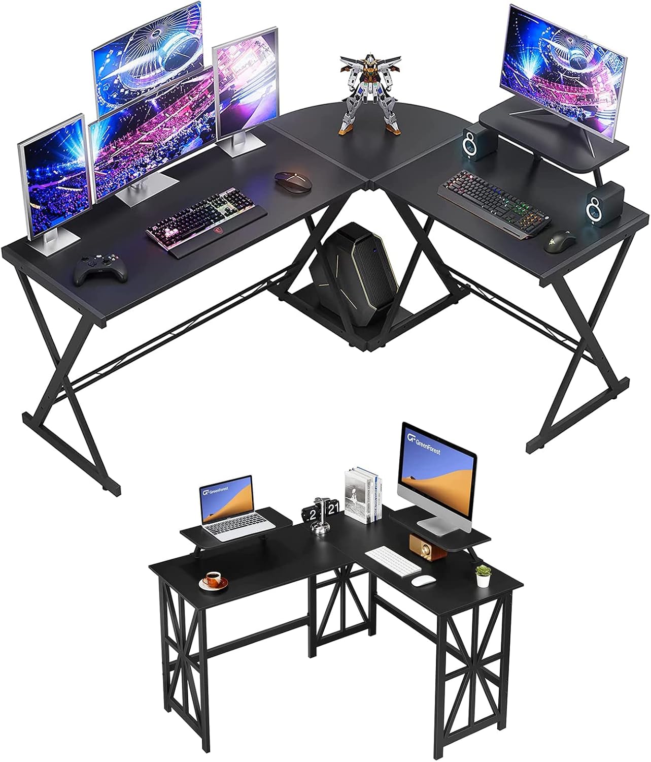 GreenForest L Shaped Gaming Desk Reversible with L Shaped