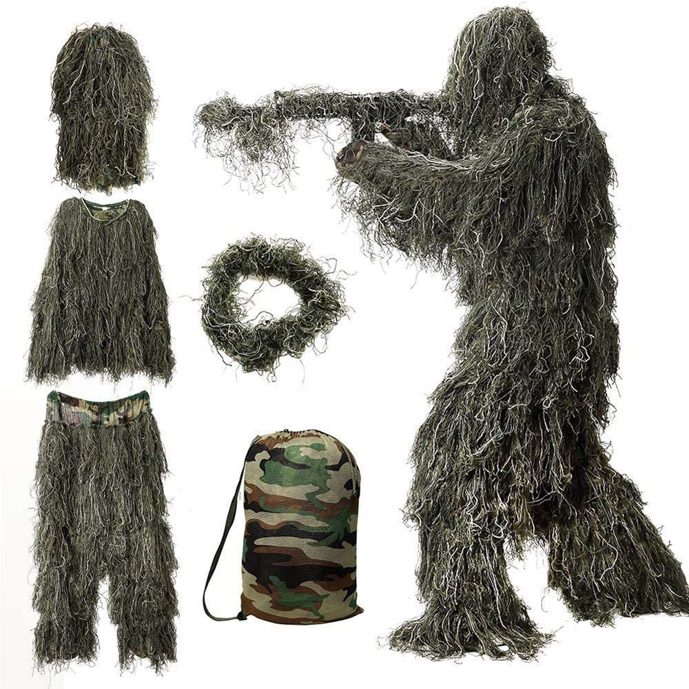 Woodland Camouflage Suit, Tarnanzug Camo Camouflage, 3D Camouflage Jagdbekleidung für Militär, Paintball, Airsoft, Wildlife-Fotografie, Ghillie Zubehör Tarnumhang