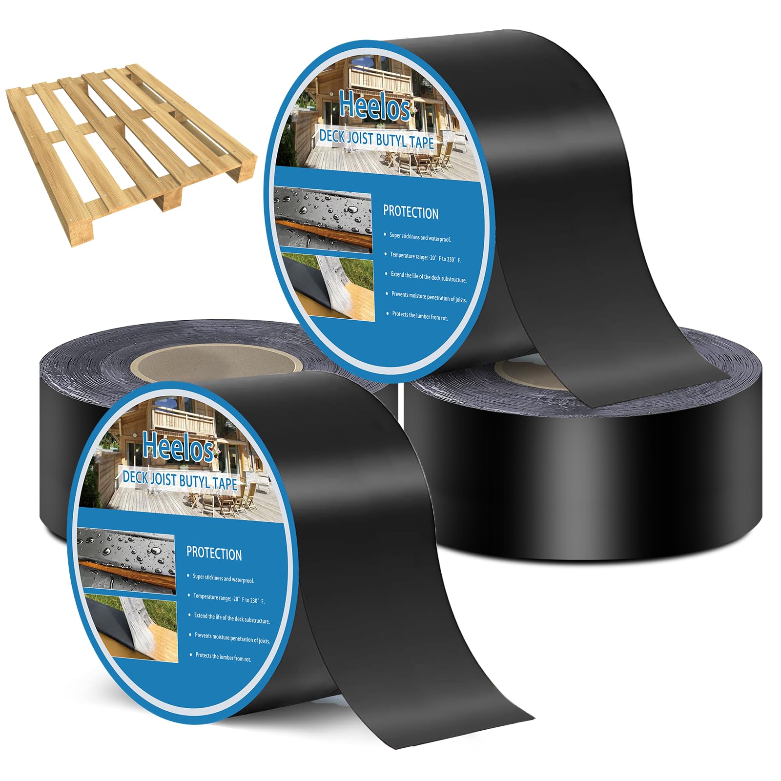Cinta adhesiva de butilo de 3 x 50 pies, paquete de 4 cintas para protección de terrazas, cinta impermeable para vigas, ideal para madera y metal, uso en construcción al aire libre