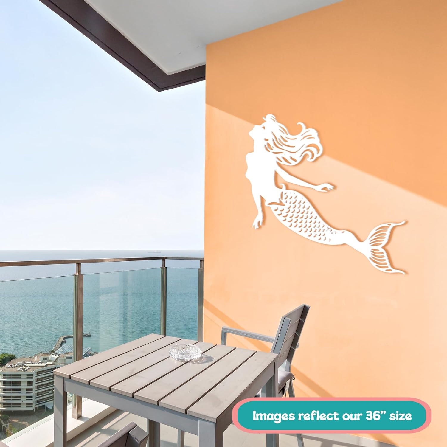 JennyGems Outdoor Mermaid Wall Art Weatherproof PVC Mermaid Decoration for Beach House, Fence, Porch, Pool Area, Handmade Coastal Wall Decor Indoor Outdoor 3 Foot