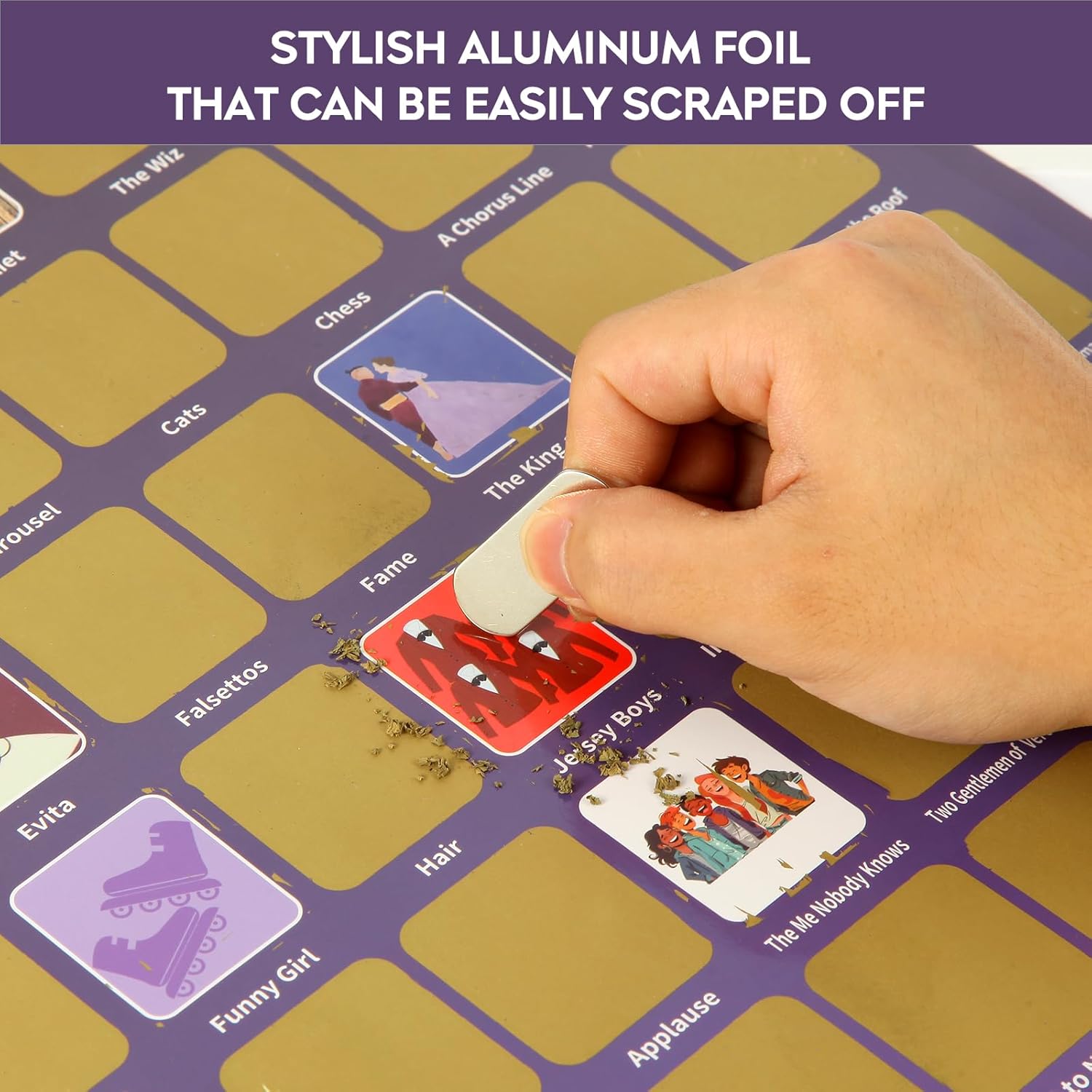 EIHFHIE Top 100 Musicals Scratch Off Poster Bucket List - Broadway Gifts for Theater Lovers - Musical Theater Gifts for Broadway Lovers & West End Fans - 24"x16" - Image 2