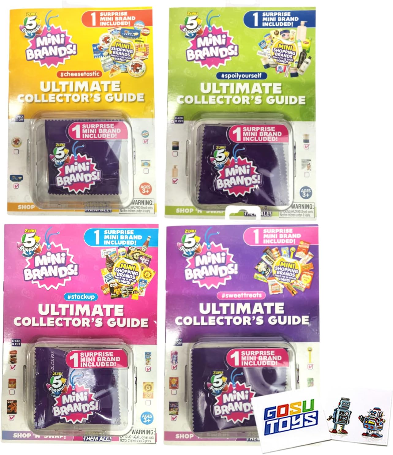 5 Surprise Mini Brands Ultimate Collector's Guide (4 Pack) #cheesetastic, #sweettreats, #spoilyourself, #stockup with 2 Gosutoys Stickers