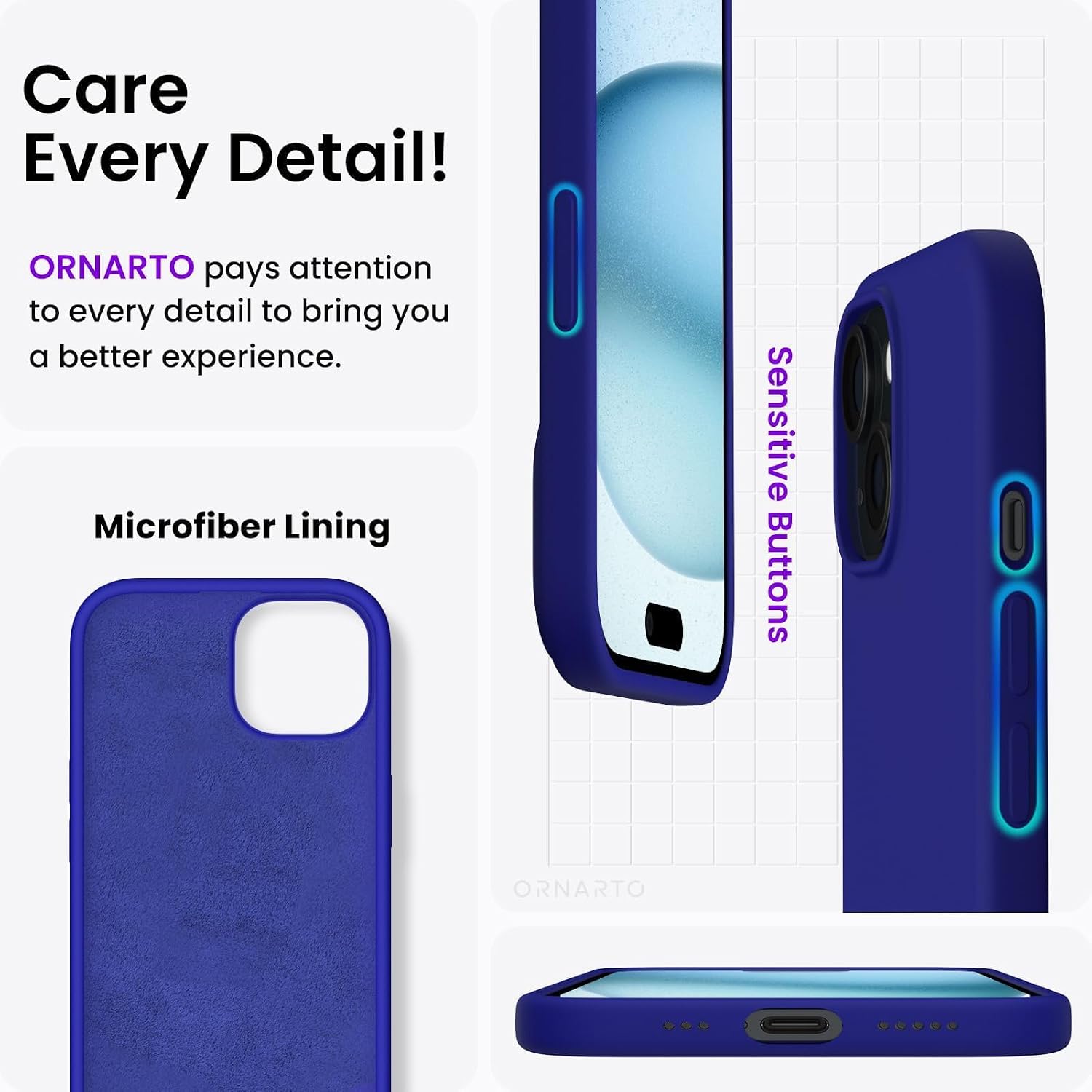  Compatible with iPhone 15 Case 6.1, Slim Liquid Silicone 3 Layers Full Covered Soft Gel Rubber Phone Case, Anti-Scratch Shockproof Protective Cover 6.1 Inch, Klein Blue thumbnail