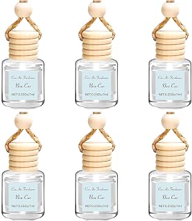 6 Pack Car Air Freshener, Long Lasting Scent (New Car) | Hanging Glass Bottle Essential Oil Diffuser Natural Deodorizer for Cars, Closets & Bathrooms