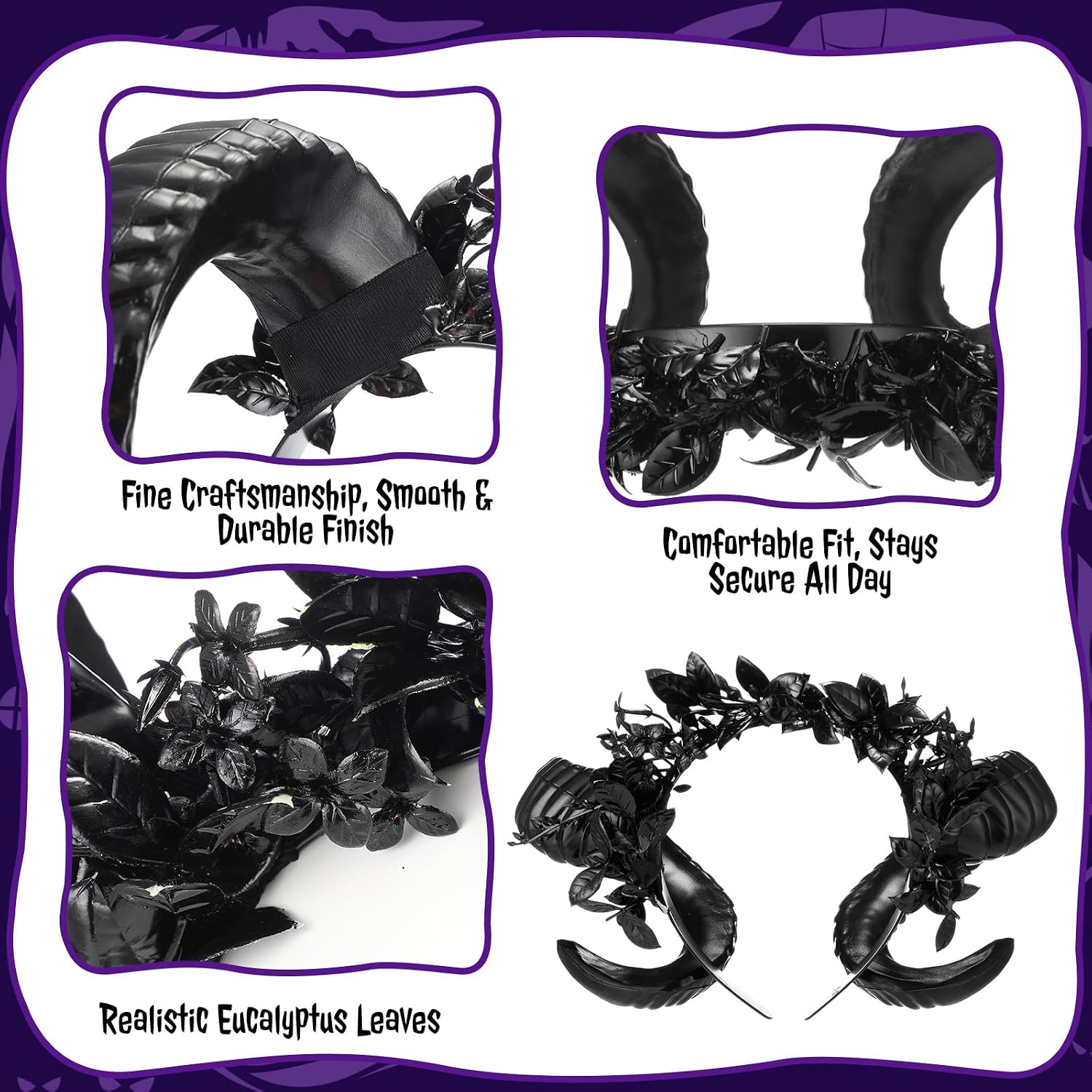 Halloween Devil Horns Headband with Eucalyptus Leaves
