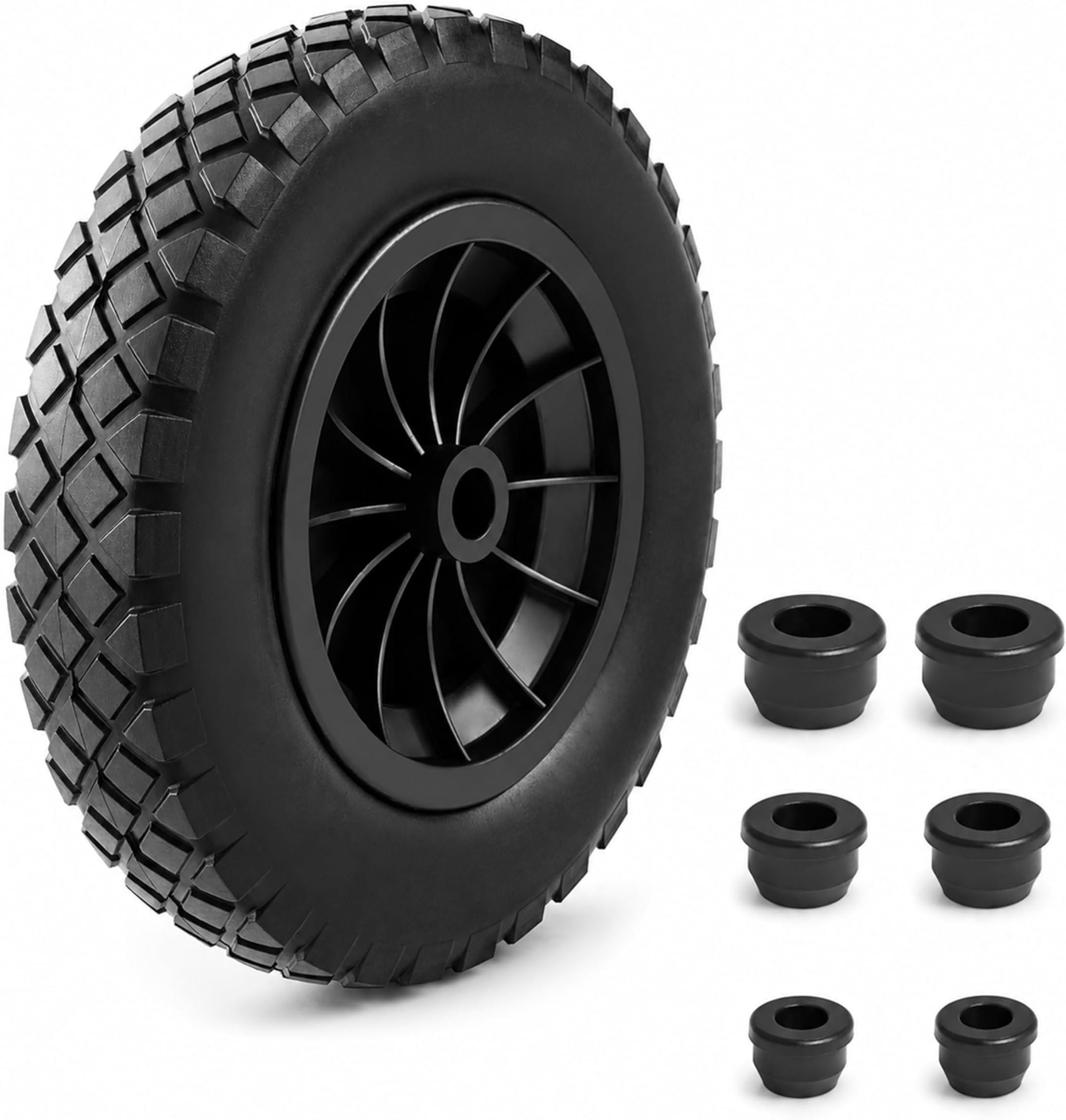 14" Wheelbarrow Wheel PU Puncture Proof Solid 3.50-8 Wheel, Heavy Duty Replacement Tire for Wheelbarrow, Wheelbarrow Wheels Tyre for Garden Trolley Barrow Go Cart, Black