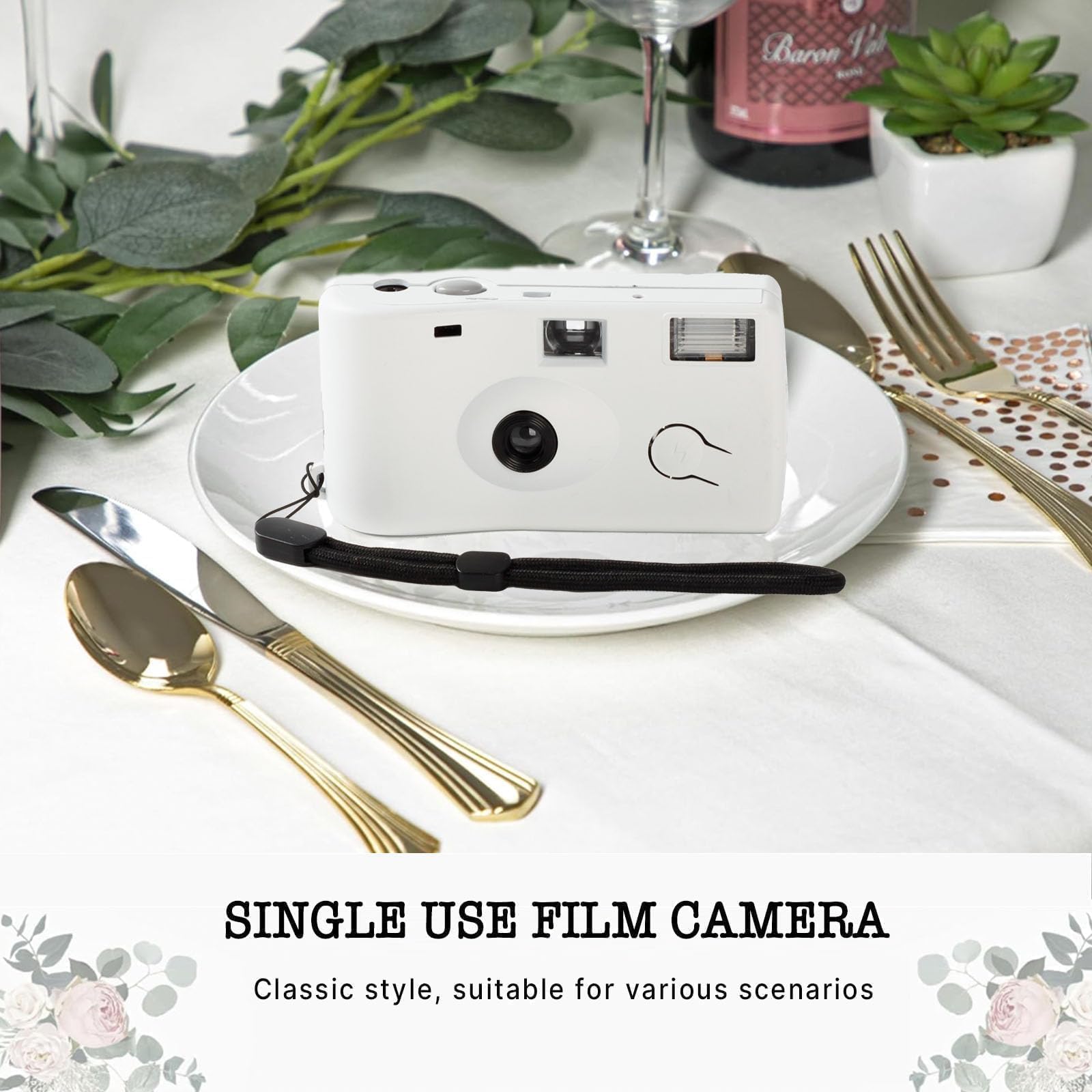 Lot de 8 appareils photo jetables à usage unique avec flash et dragonne pour mariage, anniversaire, fête prénatale, voyage Blanc