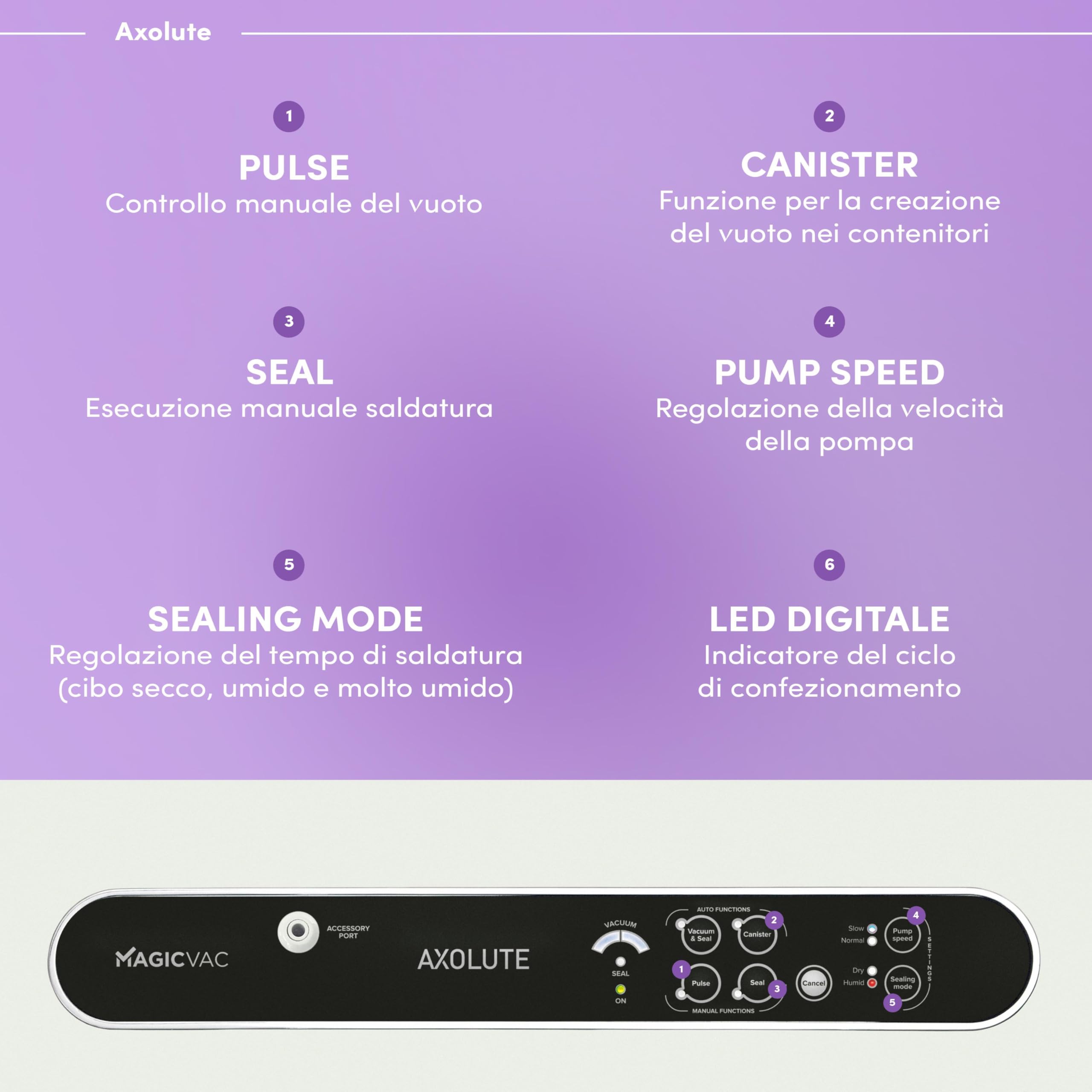 Magic Vac, Axolute, Macchina Sottovuoto Alimenti Multifunzione Professionale, per Sacchetti Sottovuoto e Cottura, con Potente Motore e Kit Sottovuoto Alimenti, Brevettata, Made in Italy, Bianca