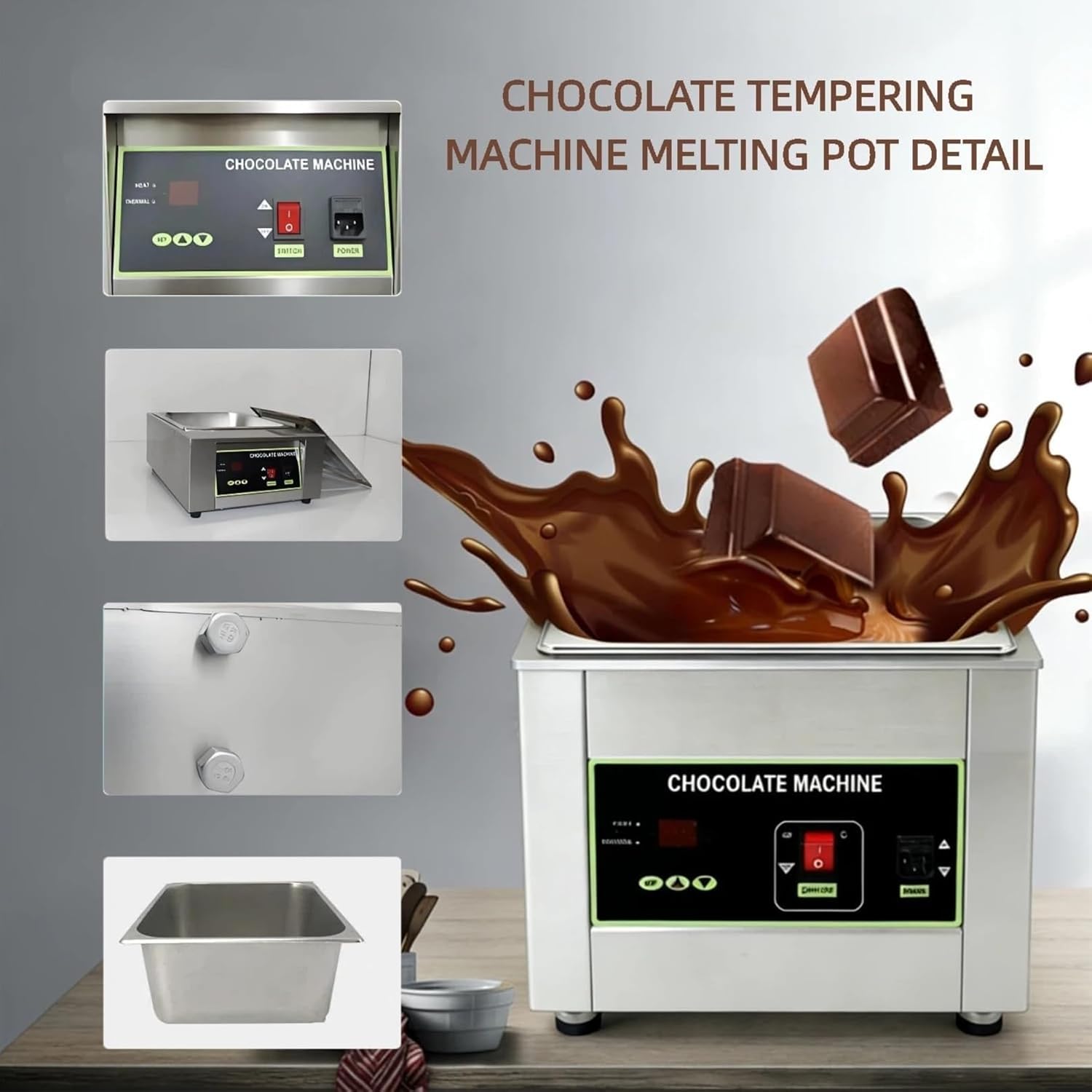 Professional Chocolate Melting Machine with Mixing Wheel,Stainless Steel Mixer for Chocolate Coating,Commercial Chocolate Fountain Machine,Digital Temp Control 32~203°F
