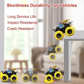 Monster Truck Toys for Ages 2-4, Friction Cars for Toddlers 1-3 Push and Go 360 Rotating Stunt Car for 2+ Year Old Boys Girls Gifts (2 Pack - Red and Yellow)