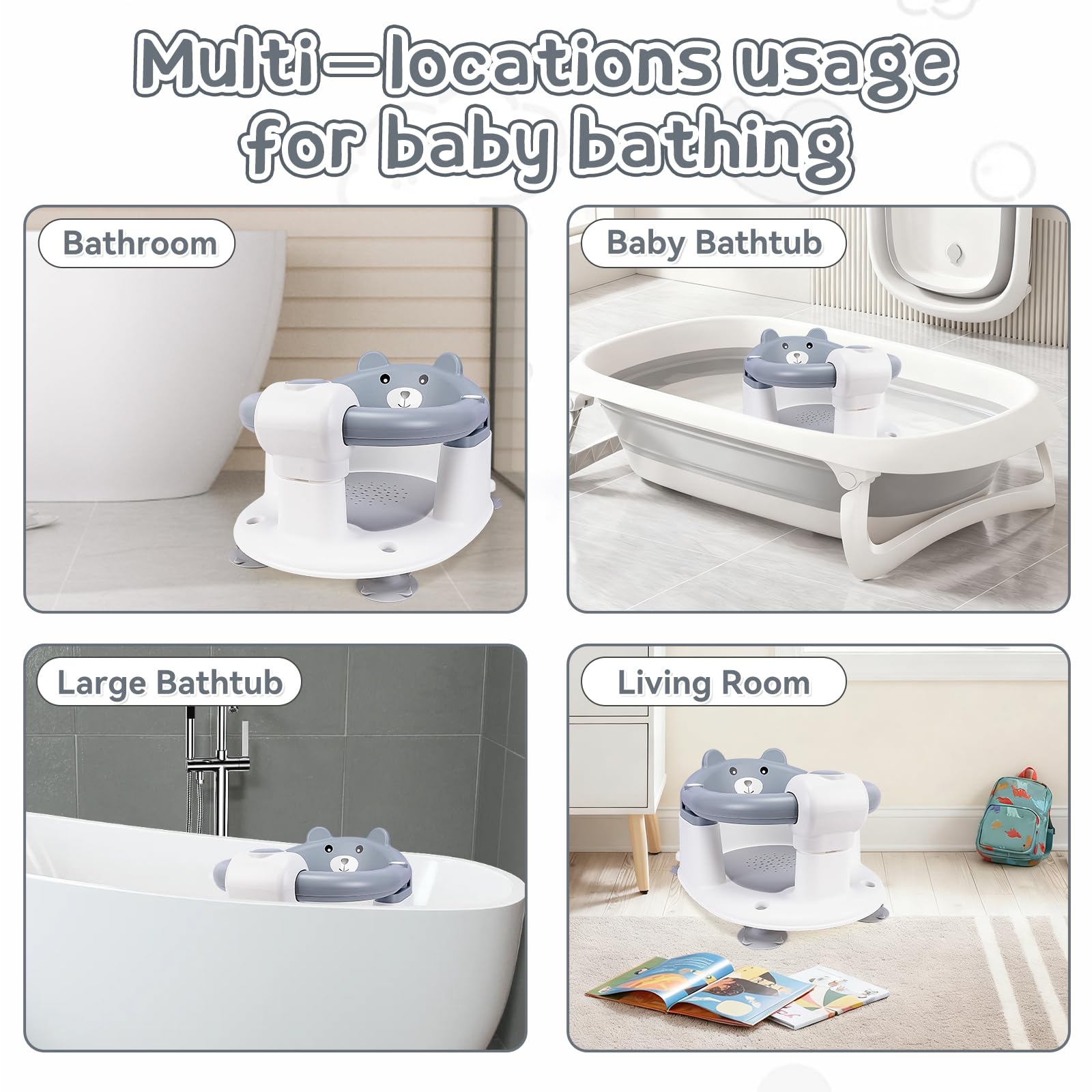 Seggiolino per Vasca da Bagno per Bambini,Seggiolino da Bagno,Sedia Doccia Bambini,Schienale Ergonomico e Barra di Sicurezza Apribile,Sicuro e Antiscivolo,Regalo per Neonati e Neomamme