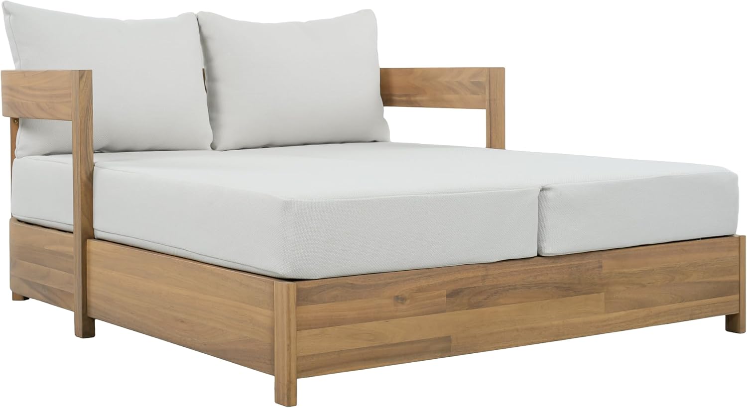 SAFAVIEH Outdoor - Kento Daybed - Oak Solid Wood & Ivory Cushion - Weather Resistant - Ideal for Deck, Patio, Backyard, 51.6" W x 63.4" D x 23.2" H (PAT7100B)