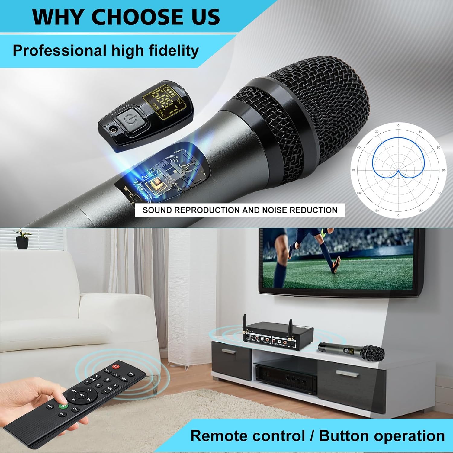 Wireless Microphone System Dual UHF Handheld Mics, Cordless Karaoke Microphone System, Bluetooth Microfono Inalambrico 200FT for DJ, Home KTV Set, Meeting, Church, Party, Wedding - Image 5