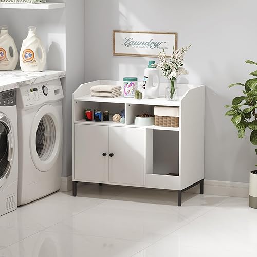 Miniatura 9 de Lifewit Caja de arena, muebles ocultos, baño de madera para gatos con almohadilla para rascar, doble puerta, estante de almacenamiento abierto