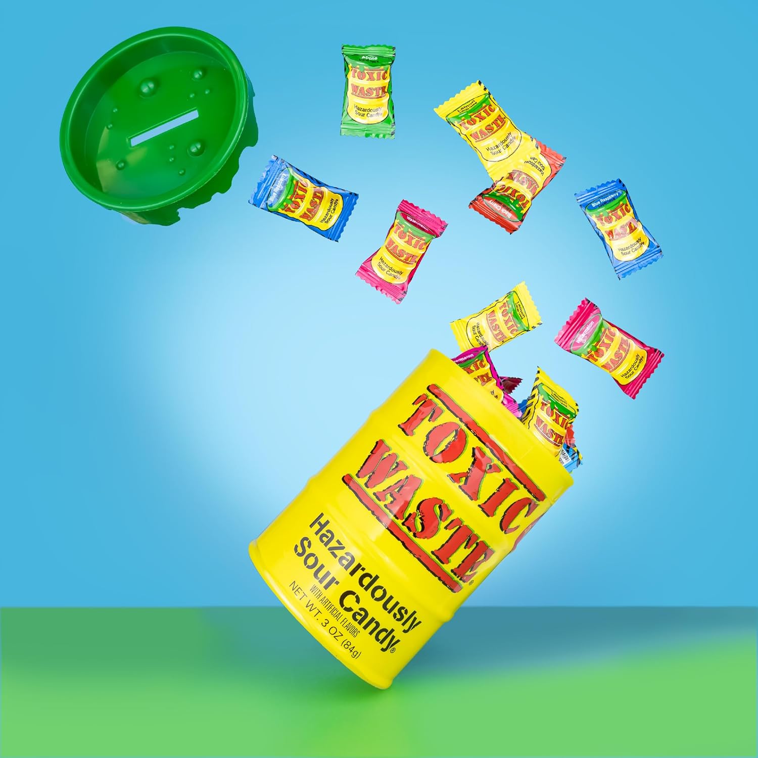 TOXIC WASTE - Hazardously Sour Candy - Apple, Watermelon, Lemon, Blue Raspberry, & Black Cherry Flavors - Bulk Bag 1000 Pieces