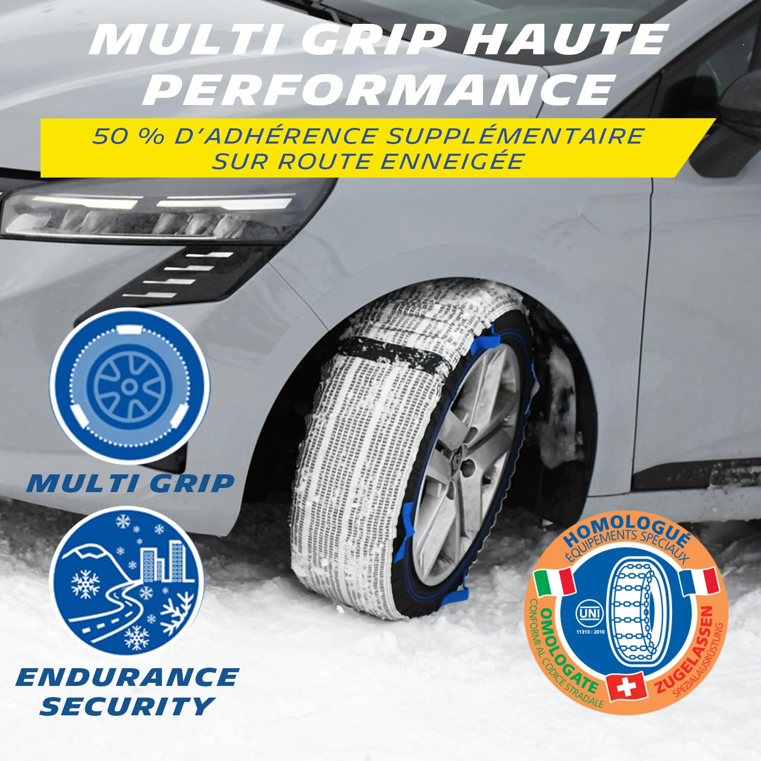 MICHELIN SOS Grip® Evolution Chaussettes à Neige Haute Performance SOS 9 - Chaînes à Neige Textiles Homologuées EN16662-1 - Montage Facile <2 Min - Adhérence Neige et Verglas - Compatibles ESP/ABS