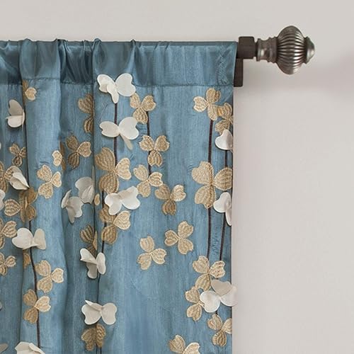Miniatura 6 de Lush Decor Flower Drops Panel de Cortina para Ventana con Filtro de Luz Individual 42" An x 95" L Azul - Cortinas Florales para Dormitorio -