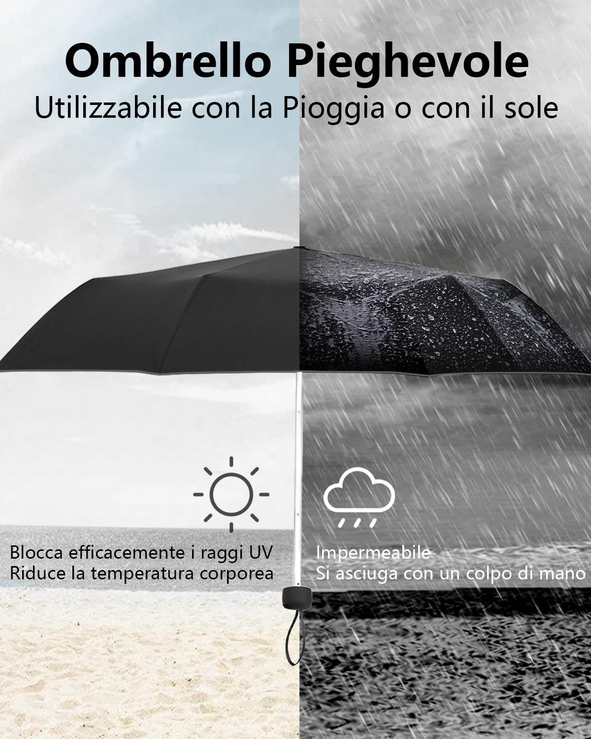 HW CASA Mini Ombrello Tascabile,Solo 18 Centimetri Ombrello Portatile,Stecche per Ombrello Antivento in Lega di Alluminio Ultraleggera da 236g,Mini Ombrello da Viaggio,Ombrello Donna e Uomo