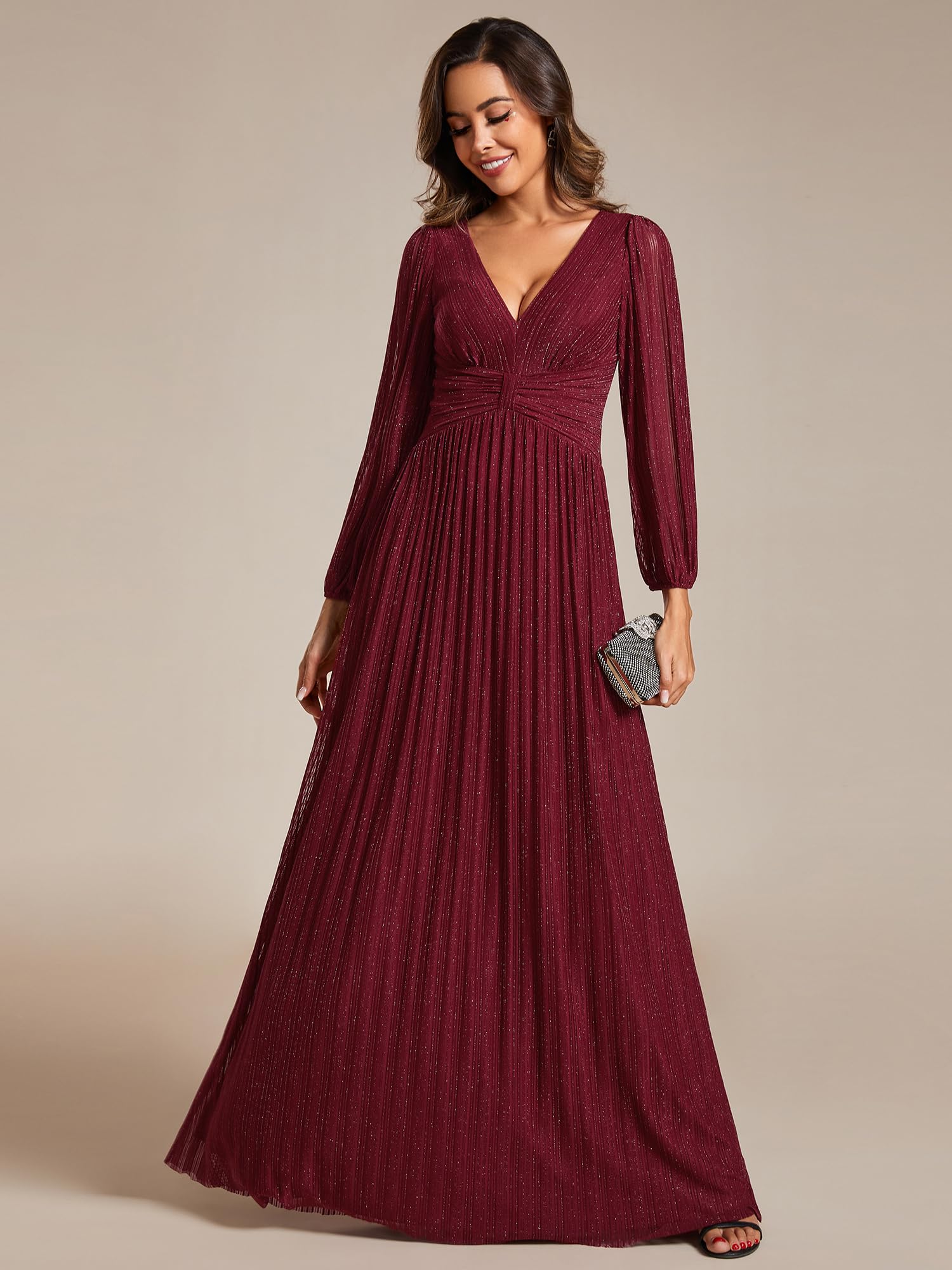 Ever-Pretty Robe de Soirée Femme Longue Brillants Plissé A Line Col V Chic EE01961-P