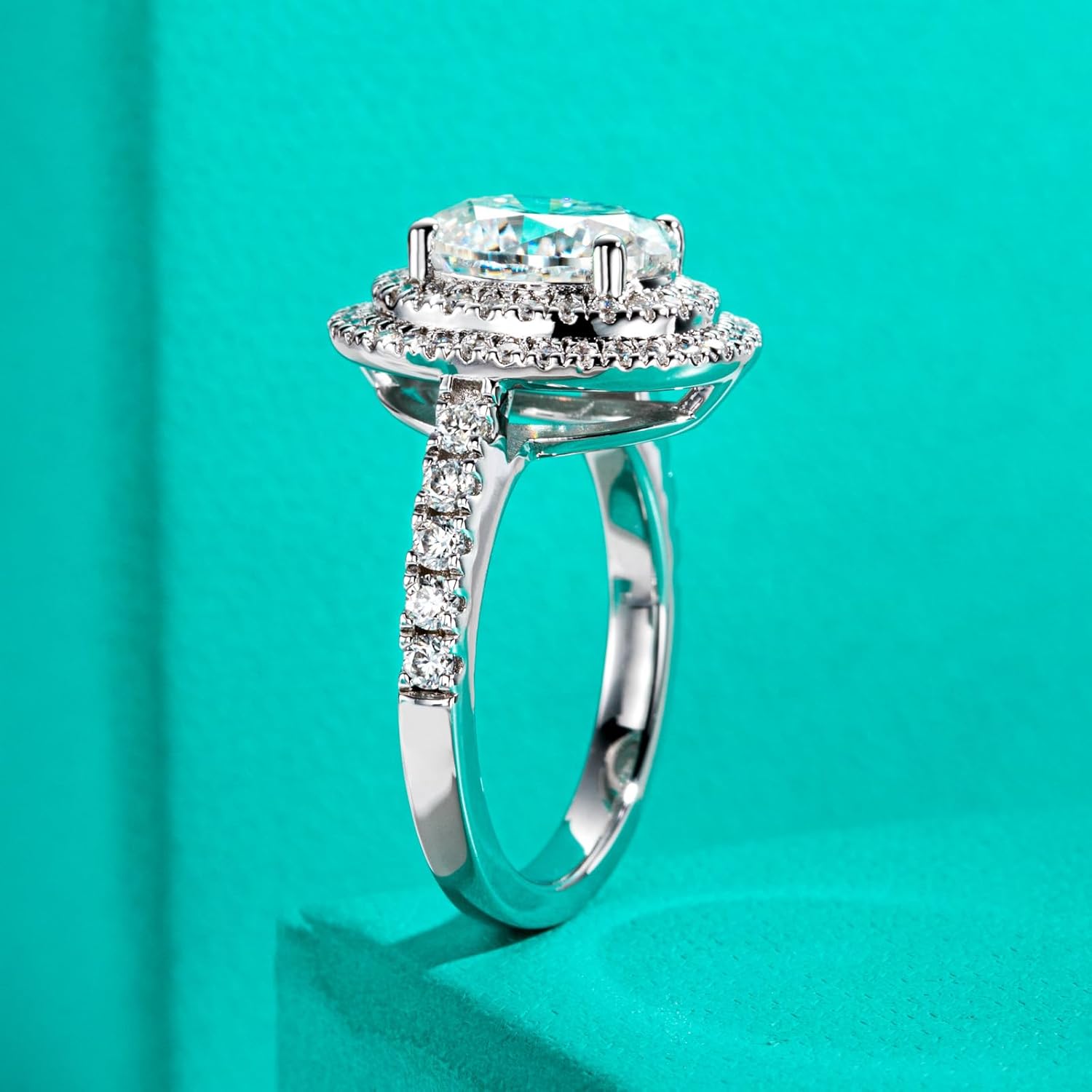 AnuClub Princess/Cushion/Oval Cut Moissanite Engagement Rings 3-3.884cttw D Color VVS1 925 Sterling Silver 3 Rows Vintage Halo Wedding Promise Statement Rings for Women with Certificate - Image 4