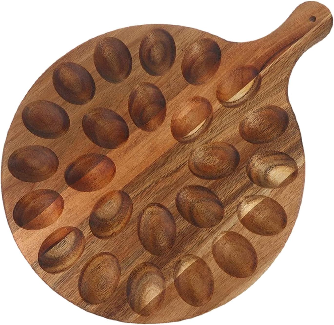 Wood Deviled Egg Platter Cutting Board Reversible with Handle Versatile Serving