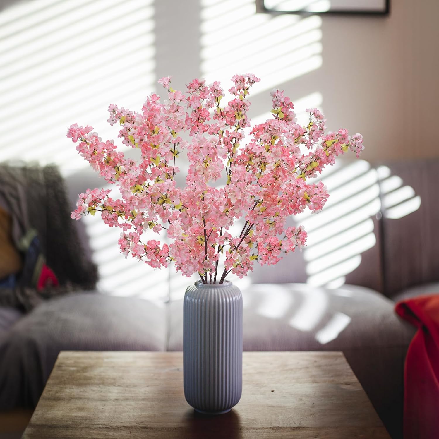 6Pcs Cherry Blossom Branches, Long Stem Artificial Cherry Blossom for Tall Vase, 33" Faux Cherry Blossom Branches for Home Living Room Office Wedding Party Hotel Decoration (Pink)