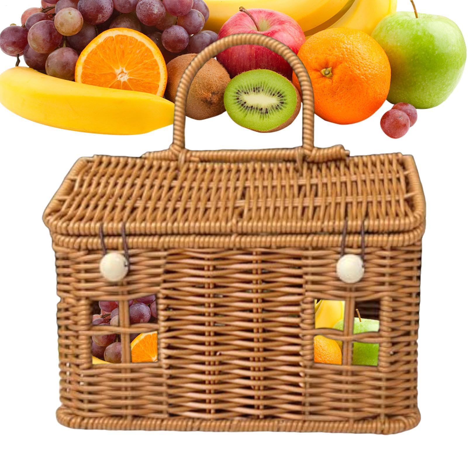Panier de rangement en rotin avec couvercle pour ranger collation et articles de toilette
