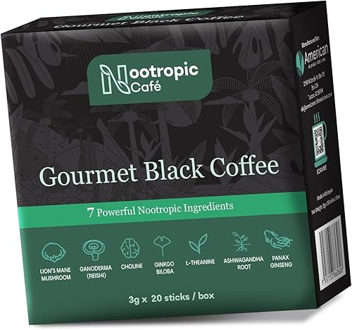 Café de hongos que estimula el cerebro  Melena de león, Ginkgo Biloba, Ashwagandha, L-teanina, colina  Apoyo para el enfoque y el estado de ánimo