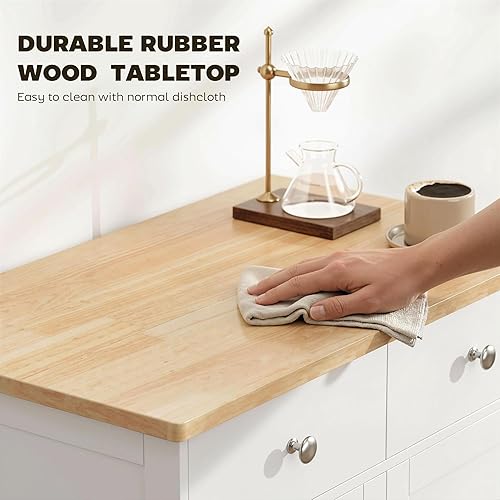Miniatura 5 de HOMCOM Aparador buffet con encimera de madera maciza, armario de almacenamiento de cocina moderno, armario de café con 2 cajones, puertas y estante