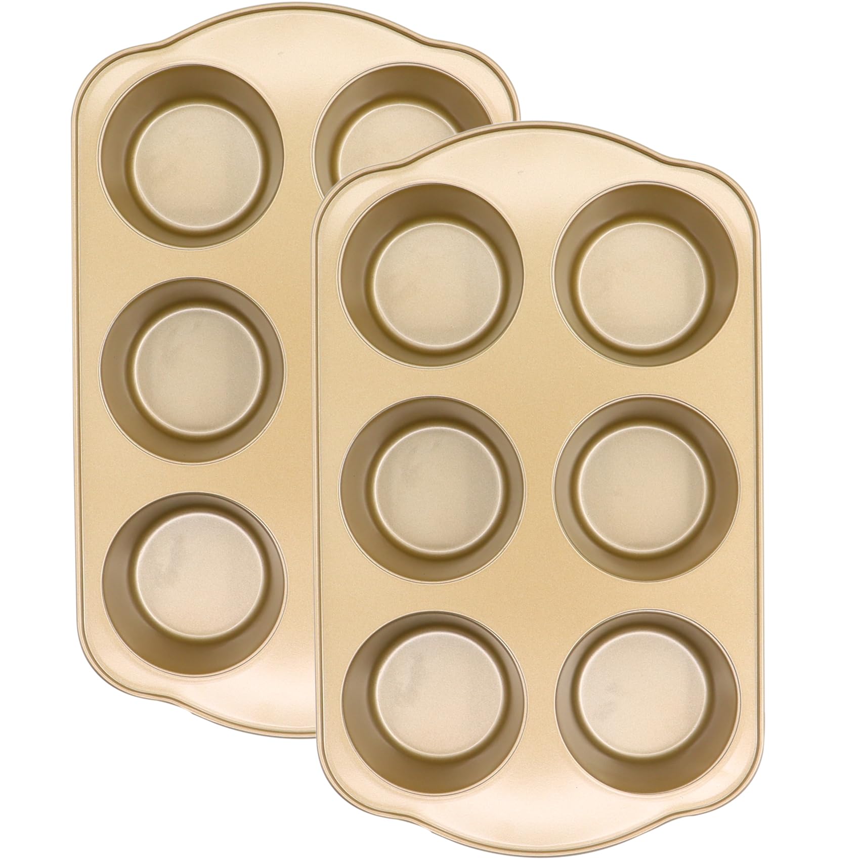 Molde antiadherente para 6 magdalenas, juego de moldes grandes para magdalenas, moldes para horno, 2 unidades, color dorado