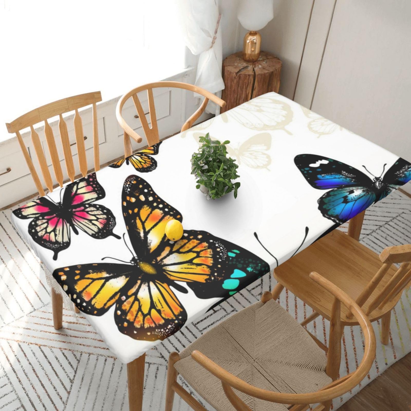 BNVSADC Beautiful Green and Yellow Butterfly Printed 5FT Tablecloth Polyester Kitchen Water Resistant Table Cloth Dining Table Decoration Table Covers, 152x76 CM