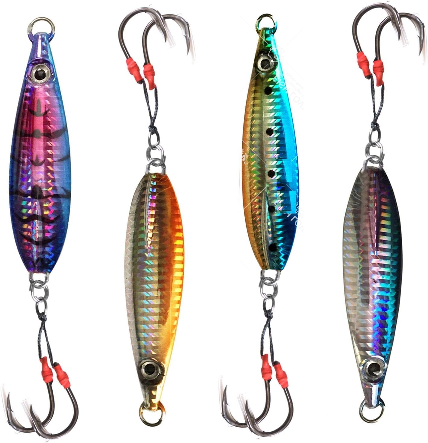 4pcs 200g Fish WOW! Fishing Flat Fall Vertical Trolling Jig with Two Assist Hooks - 4 Colors