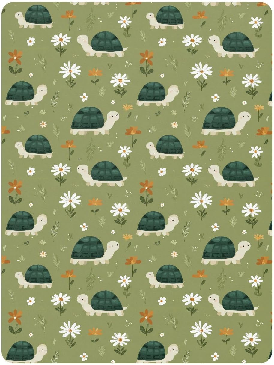 Cotton Baby Crib Sheets for Boys Girls Soft Cute Cartoon Seasons Turtles Muslin Crib Sheets for Nursery 1 Pack para Corral de 52x28