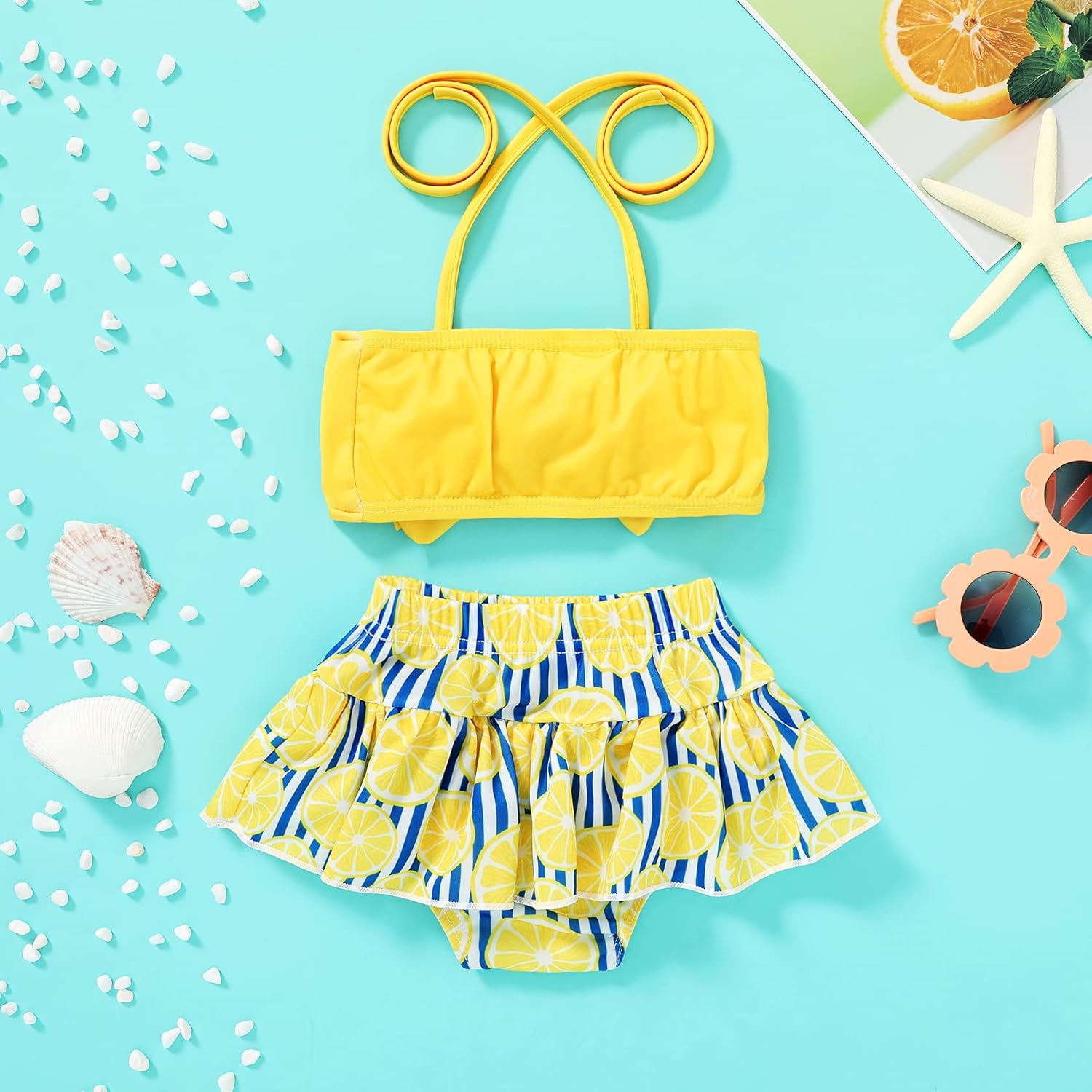 JEELLIGULAR Toddler Baby Girl Swimwear Bowknot Stripe Swimsuit Bathing Suit 2Pcs Bikini Set Outfits Summer - Image 3