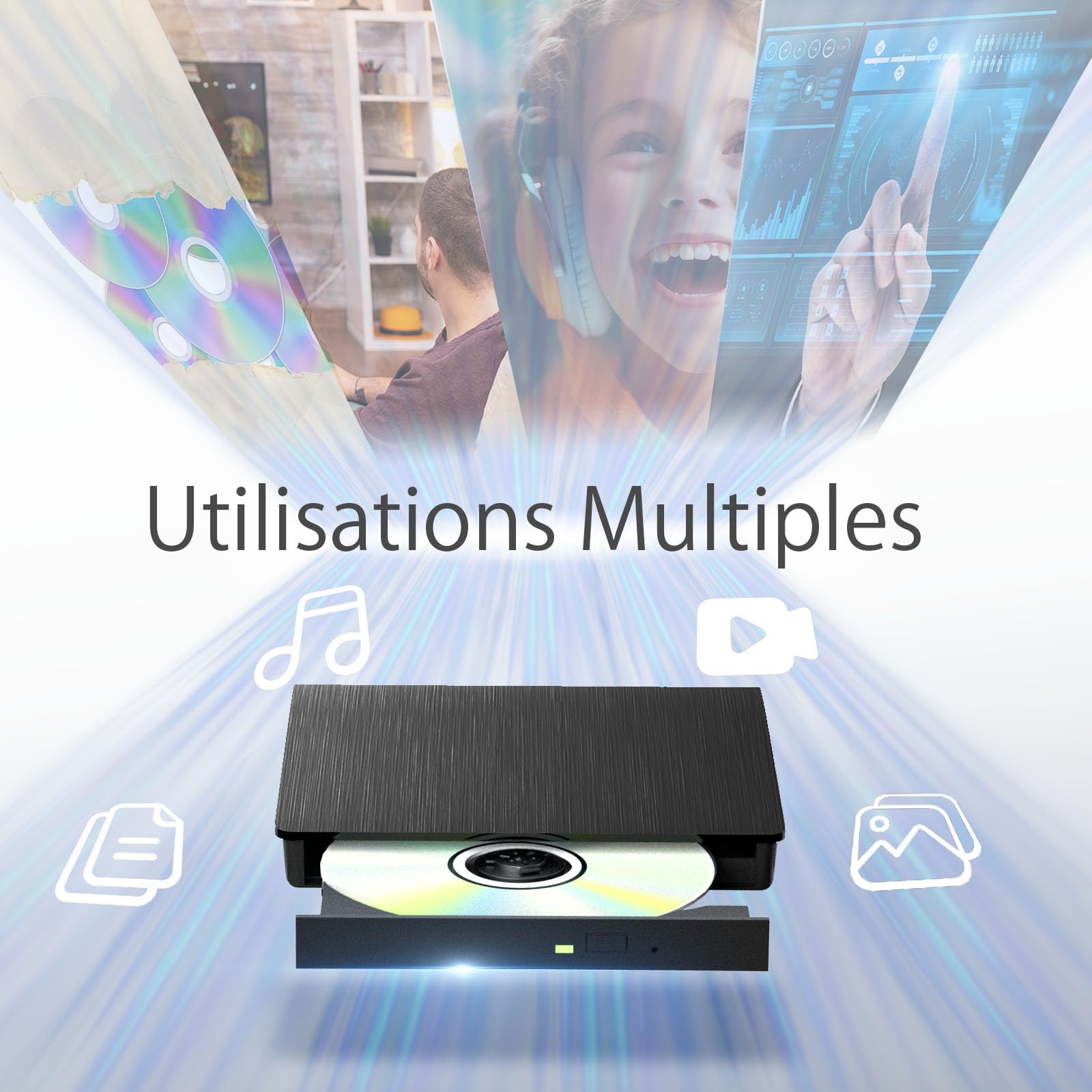 Yaeonku Lecteur Blu Ray Externe, Lecteur DVD Blu Ray Externe pour PC | Portable Plug-and-Play Graveur Blu Ray Externe, Double Interface, Utilisation Dans de Nombreux Contextes pour Windows Mac OS