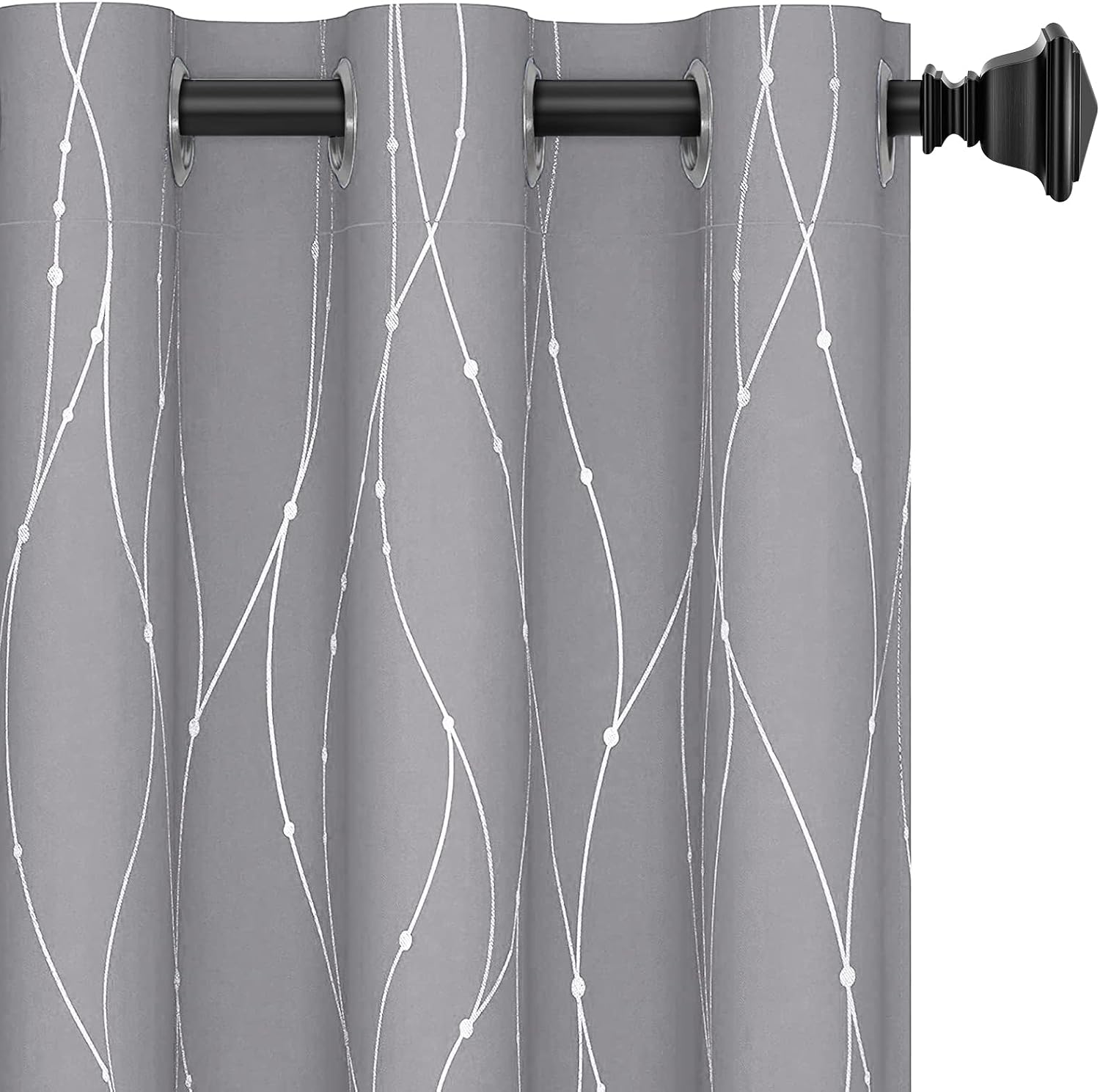 Blackout Curtains 96 Inch Length 2 Panels Set,Bedroom Curtains Sliver Wave Line Room Darkening Curtains Thermal Insulated Drapes for Bedroom(W50 x L96 2 Panels, Gray)