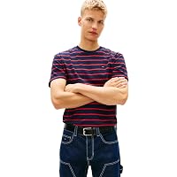 Tommy Jeans Uomo T-Shirt Maniche Corte Stripe con Logo, Multicolore (Dark Night Navy Stripe)